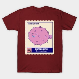 Kawaii Cute Grinning Pufferfish, Ocean Stamp Collection, Pufferfish Lover T-Shirt